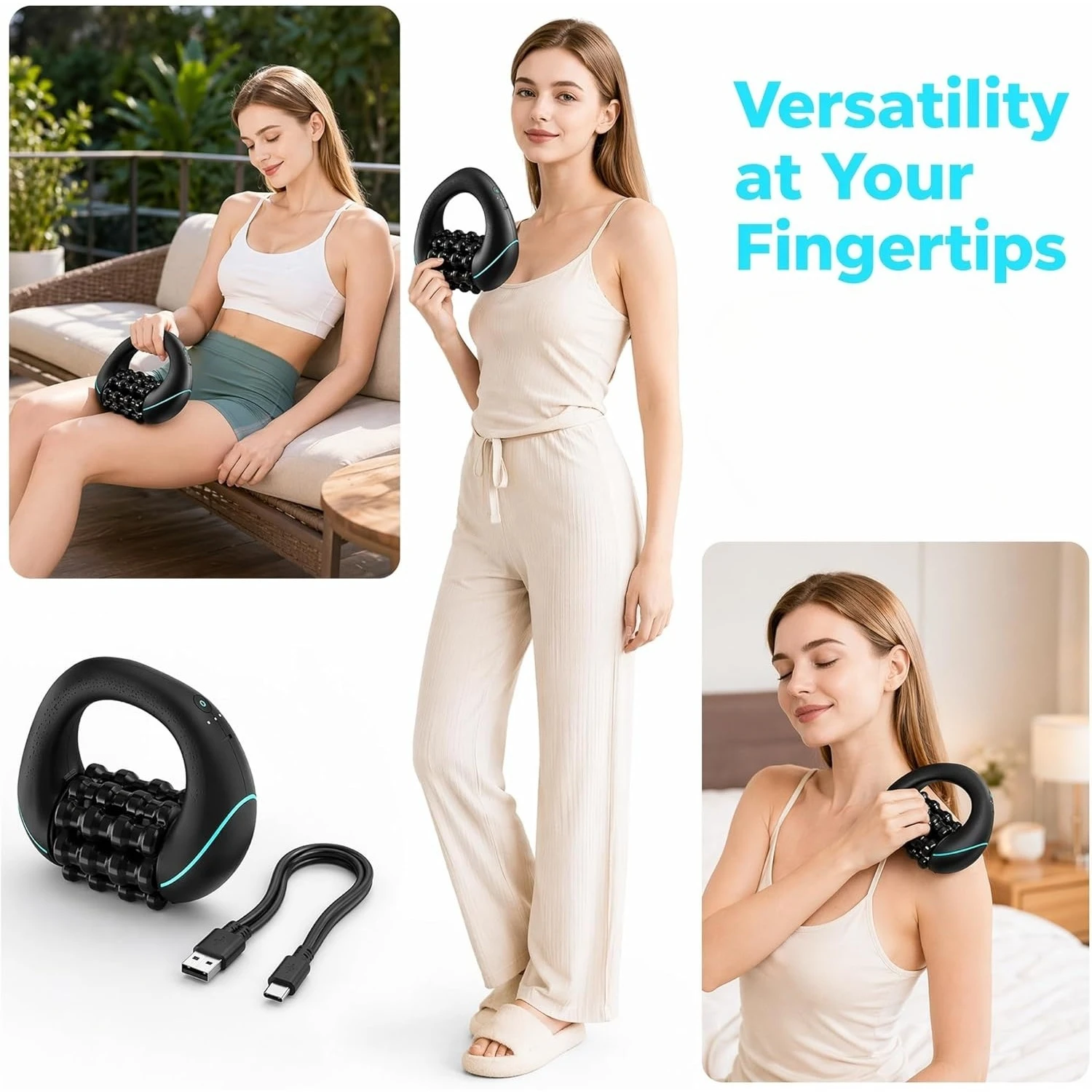Hand‑Held Electric Vibration Roller Massager,3‑Speed Mode,Ergonomic Grip,Work on Neck Shoulder Back Leg,Lightweight Travel view 3