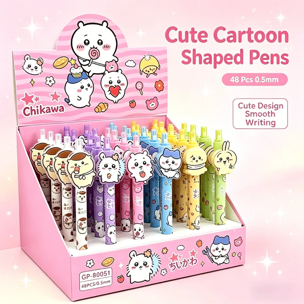

1/48pcs Chiikawa Cute Cartoon Shaped High-Appearance0.5mm Bullet Tip Gel Pen Student Exam School Office Press Writing Stationery