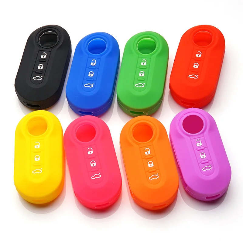 Silicone Rubber Car Key FOB Case Cover Protect Skin Sticker for Fiat 500L Ducato Panda Punto lancia musa Flip Remote Accessories