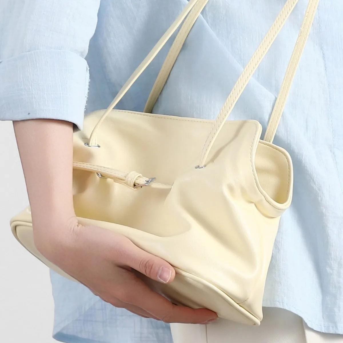 Women's Soft Leather Cloud Bag, New Large Capacity Top Handle Bag, Casual Commute Underarm Shoulder Purse