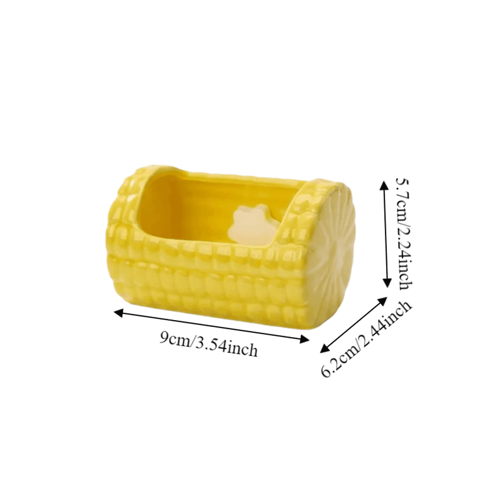 Spill-Proof Ceramic Hamster Food Bowl Bite Resistant Smooth Rabbit Water Bowl Corn Shape Hamster Feeding Dish for Small Pets view 6