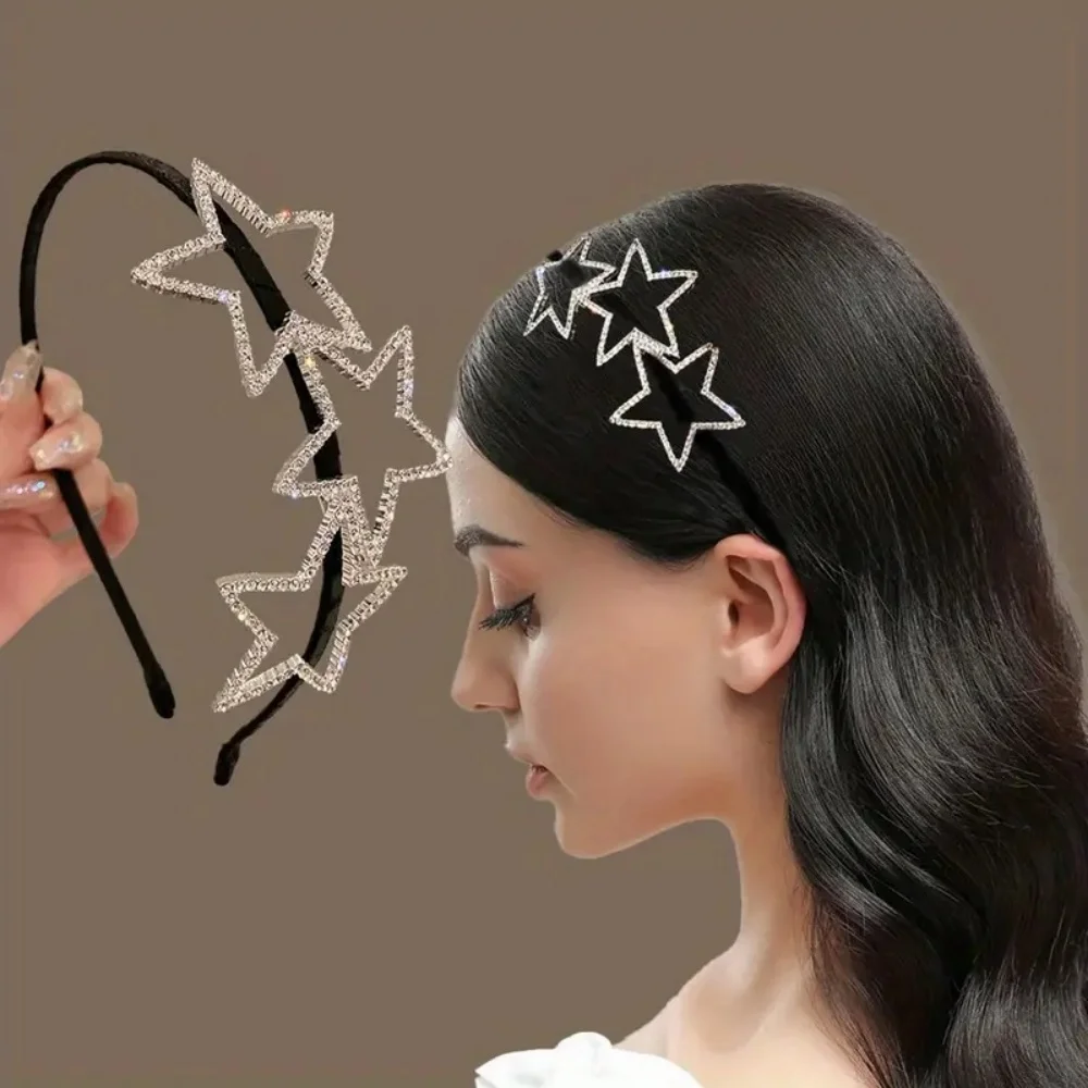 Elegant Rhinestone Star Headband for Women - Sweet Style Iron Alloy Non-Slip Hair Hoop with Sparkling Stones - Perfect Gift for