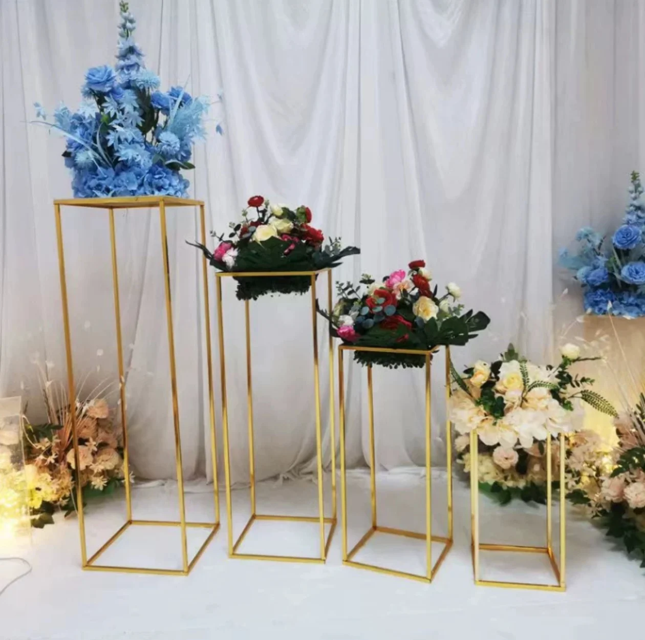 

Wedding Square Road Lead Iron Flower Vase, Column Stand Decoration, Wedding Arrangement, Square Frame Backdrop, 4Pc Set