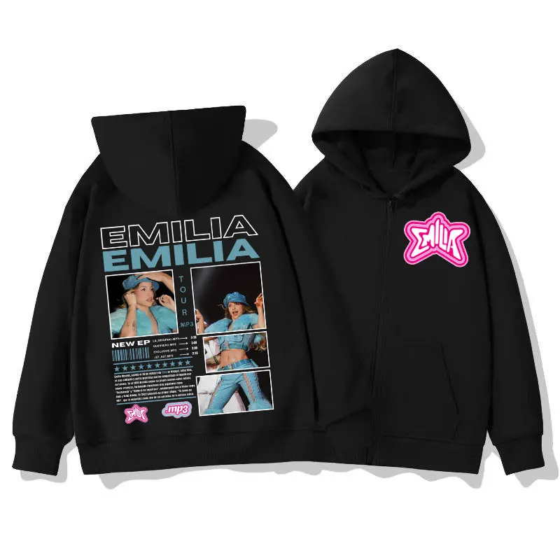 

Emilia Mernes MP3 Tour Graphic Zipper Hoodie Fashion Aesthetic Zip Up Hooded Sweatshirts Men Women Casual Oversized Pullovers