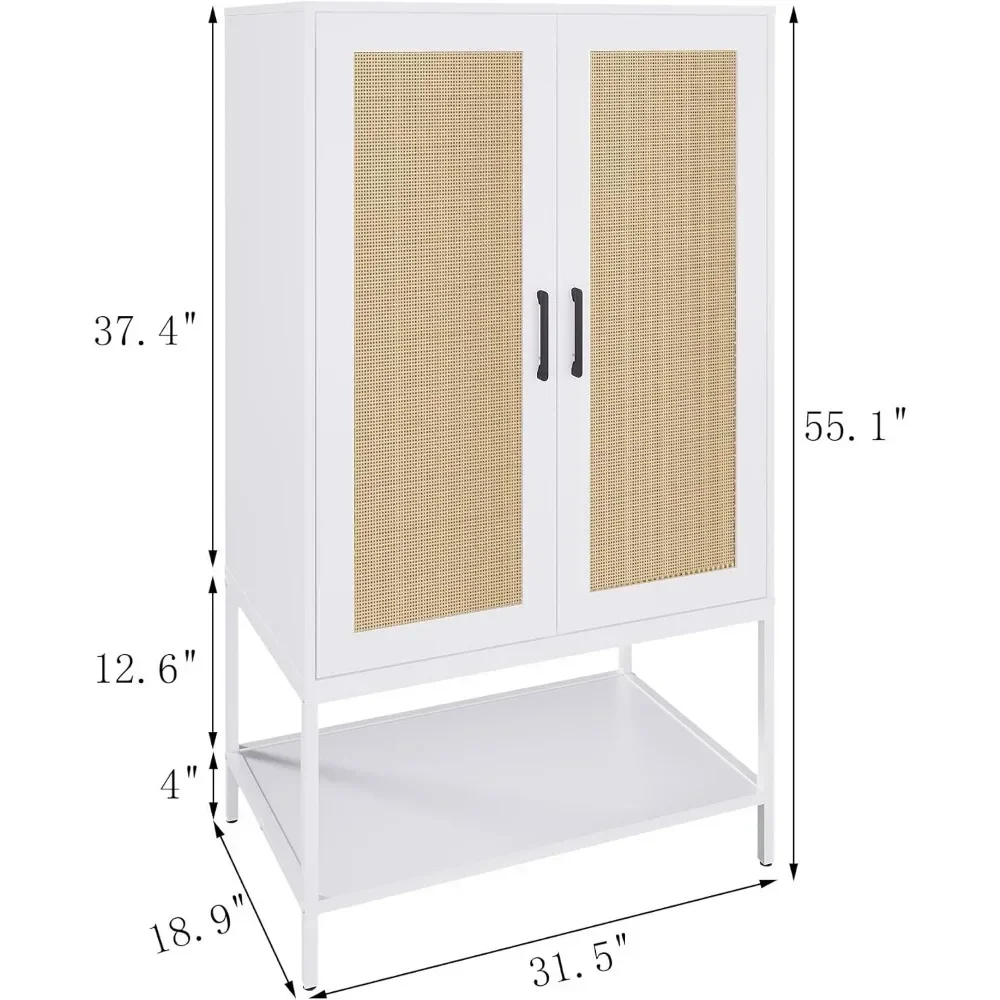 Armario de madera con estantes y varilla colgante para ropa, muebles, armarios de dormitorio de ratán con 2 puertas