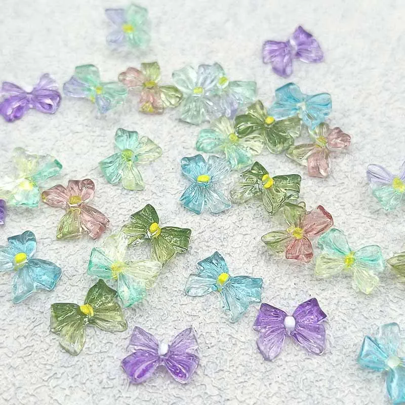 

50PCS Gradient Color Transparent Acrylic Bow Tie Nail Art Charms Accessories For Nail Decoration Manicure Decor Design Supplies