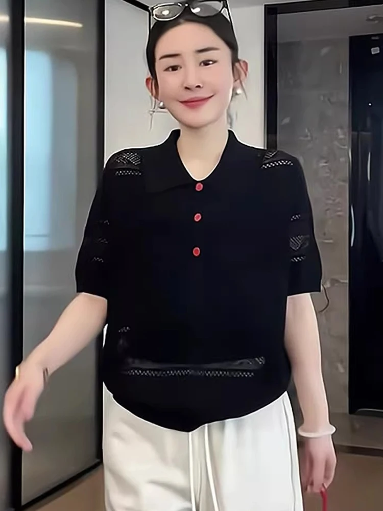 Faionable Hollow out ort Sve Prendas de punto Diseño simple Top de verano Sli Viaje versátil Apropriado Coreano Sle Stra...