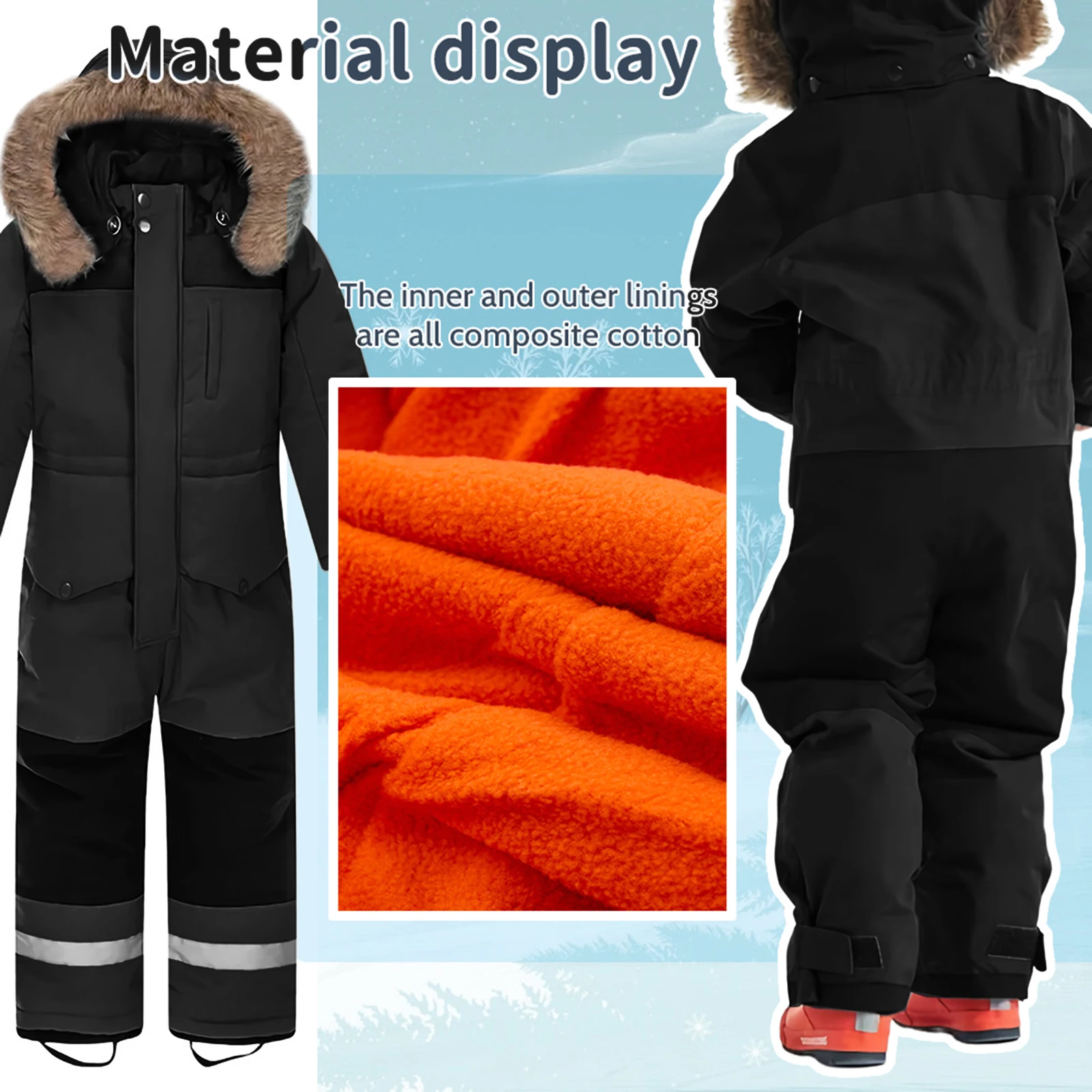 Children Ski Jumpsuit Boys Girls Winter Windproof Warm Outdoor Skisuits Fleece Hooded Jacket Pants Kids Skiing Snowboarding Wear