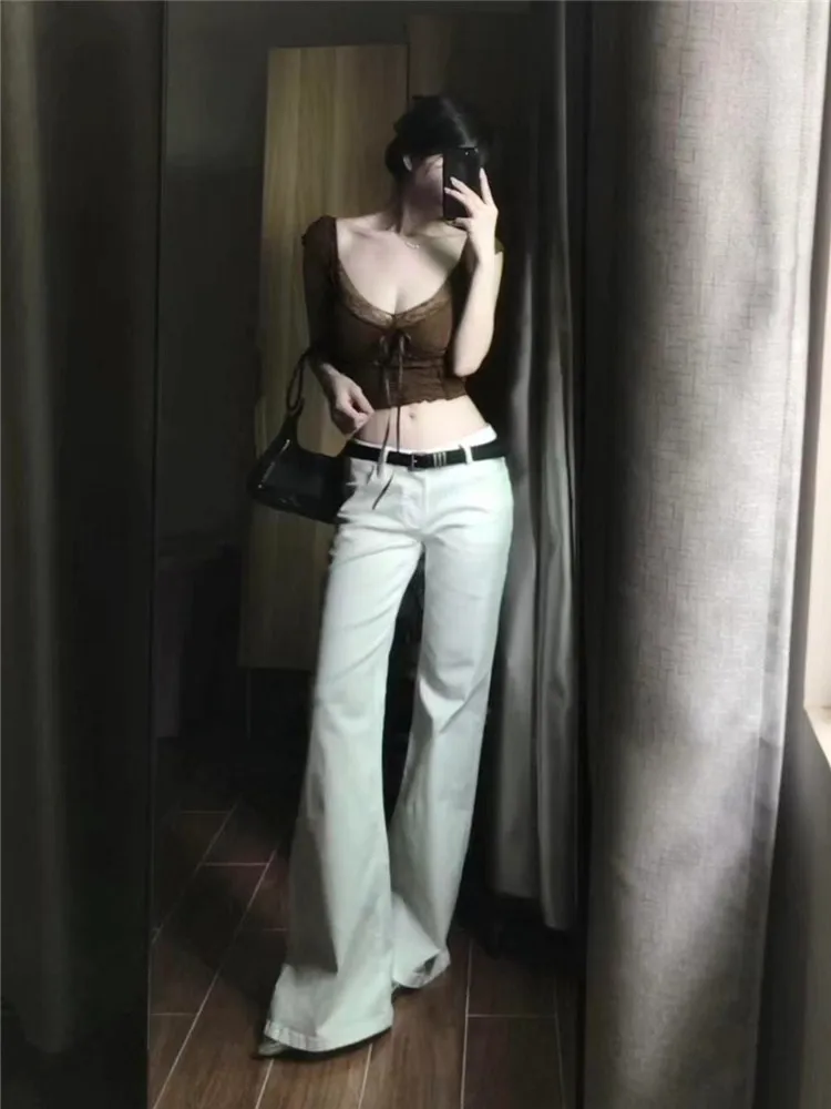 

White Low-Waist Flared Jeans Women Loose Slimming Not Sticky Leg Tall Spring Autumn Floor-Length Wide Leg Pants