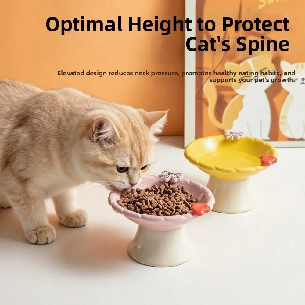 Ceramic Elevated Cat Bowl Cute Anti-Vomiting Raised Pet Feeder Large Caliber Stable Pet Food Water Bowl Pet Supplies