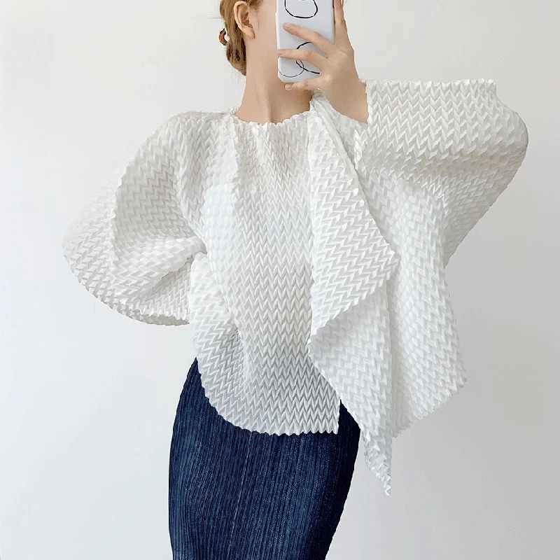 

Miyake модный плиссированный кардиган с ананасом, многосторонний топ, лето 202, модный женский элитный эластичный свободный топ с длинными рукавами