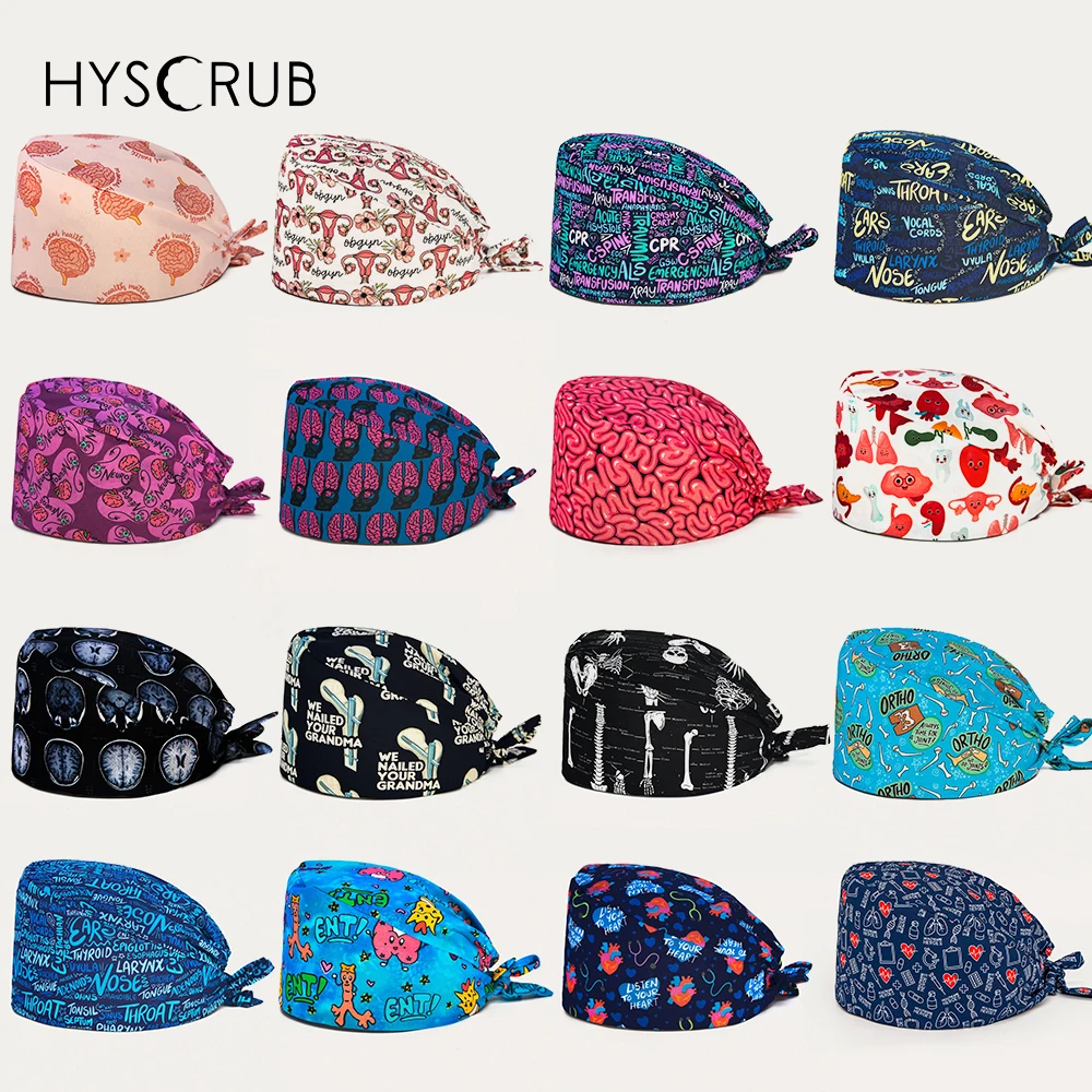 Unisex Medical Series Pattern Print Scrub Hat Uniform Accessory for Doctors and Nurses Scrub Cap