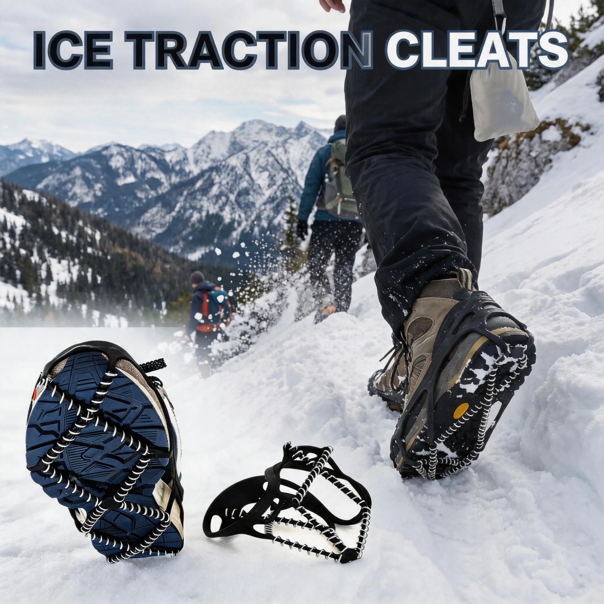 Gripper Foot Walking - อุปกรณ์เสริมรองเท้ากันลื่นสำหรับพื้นน้ำแข็งและหิมะ ใช้ได้กับรองเท้าทุกประเภท เหมาะสำหรับเดินป่า ตั้งแคมป์ และกิจกรรมกลางแจ้งในฤดูหนาว