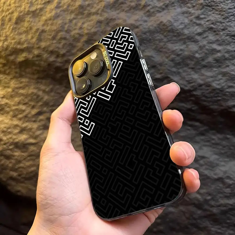 Black and white maze design phone case for iPhone 16 15 14 13 12 11 Pro/ Max/Plus shock-proof rear cover anti-fingerprint