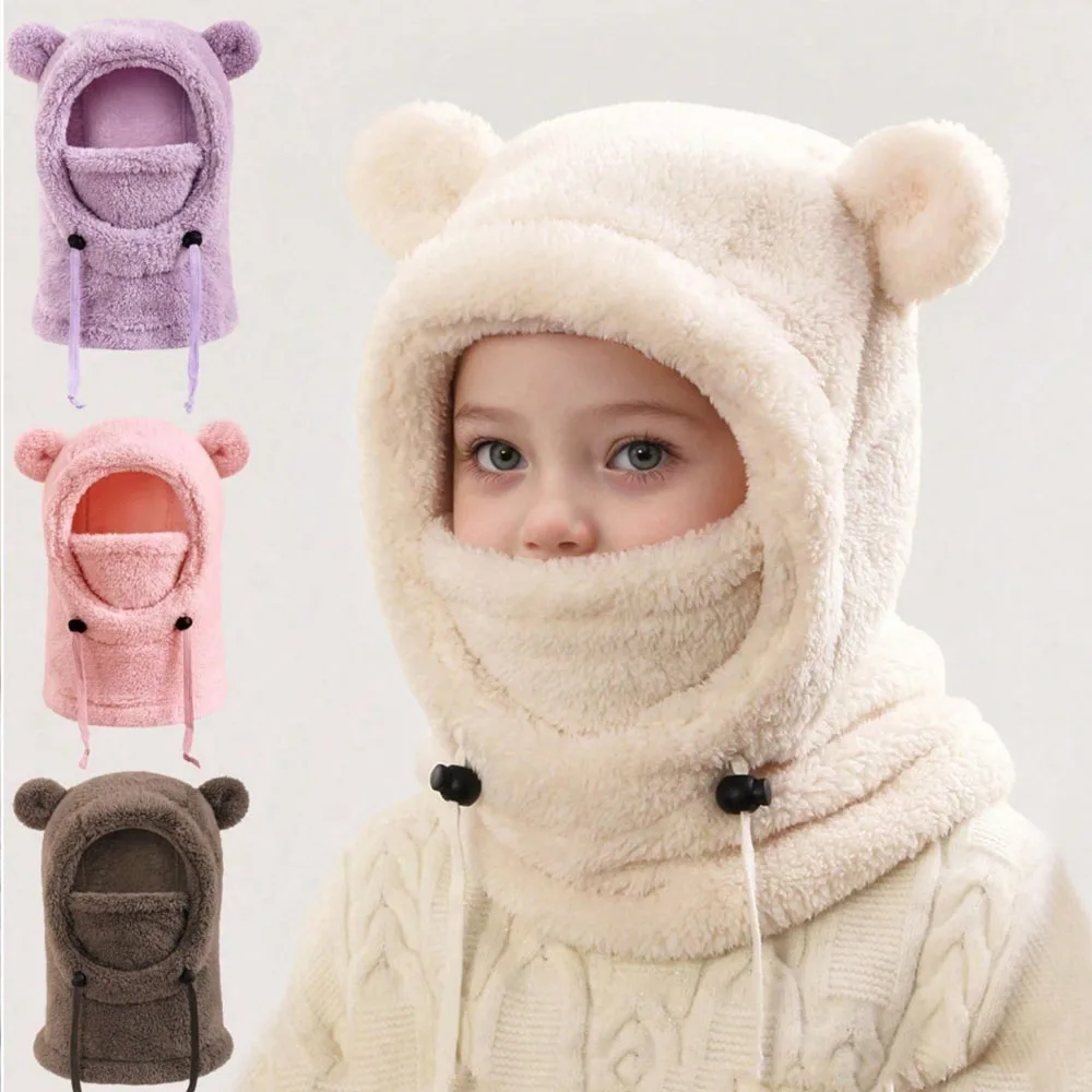 2-8Y Baby Boys And Girls In Autumn And Winter Warm Hats Cute Ears To Prevent Cold Hat Scarf Integrated Face Ion Mask Mask Hat