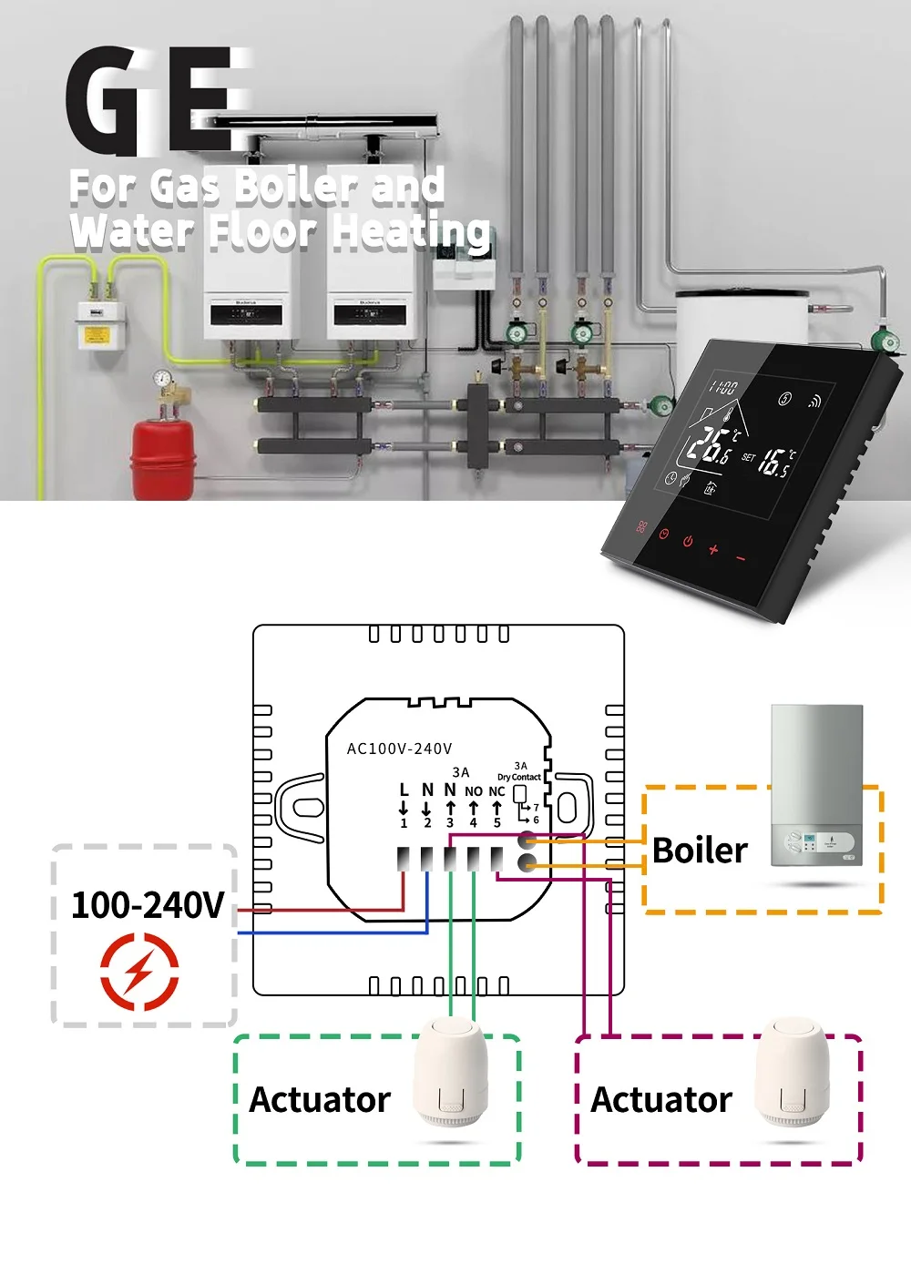 HEAT M4A Fußbodenheizungs-Thermostat Tuya WiFi/Ohne WiFi 3A 16A Elektrischer/Gas-Boiler/Wasserheizungs-Temperaturregler 1 Stück – Detail 9