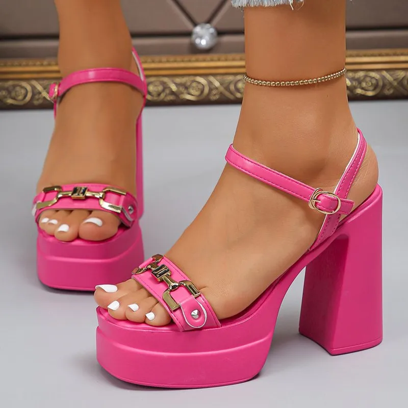 

2026 Open Toe Super Heel Sandals Platform Chunky Heel Ankle Buckle Strap High Heels Comfortable Gladiator Women Party Dress Shoe