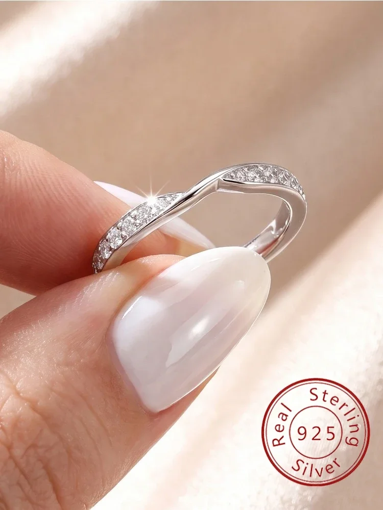 High Quality Sparkling Exquisite Twisted Zircon Ring For Women 925 Sterling Silver Engagement Wedding Fine Jewelry