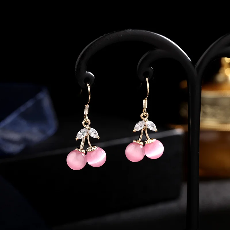 

2024 New Earrings: Simple And Sweet Fruit Zircon Earrings, Cat'S Eye Stone Cherry Earrings For Women