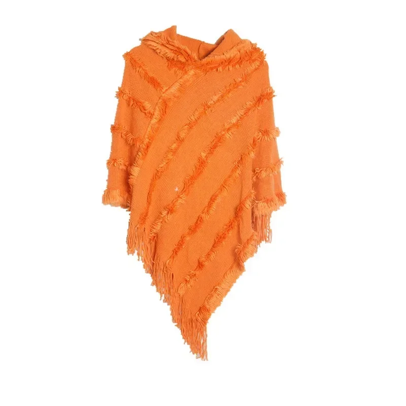 Autumn Winter Women Solid Color Hooded Imitation Sweater Knitted Pullover Fashion Street Poncho Lady Capes Cloaks