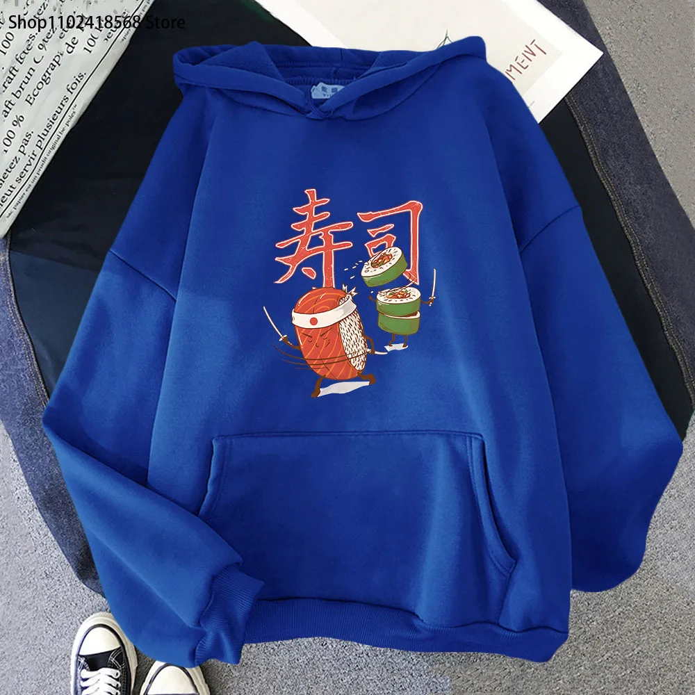 Sushi Warrior Print Hoodies Damen Kawaii Cartoon Grafik Sweatshirt Herrenbekleidung Langarm Fleece Pullover Y2k Sudadera Top