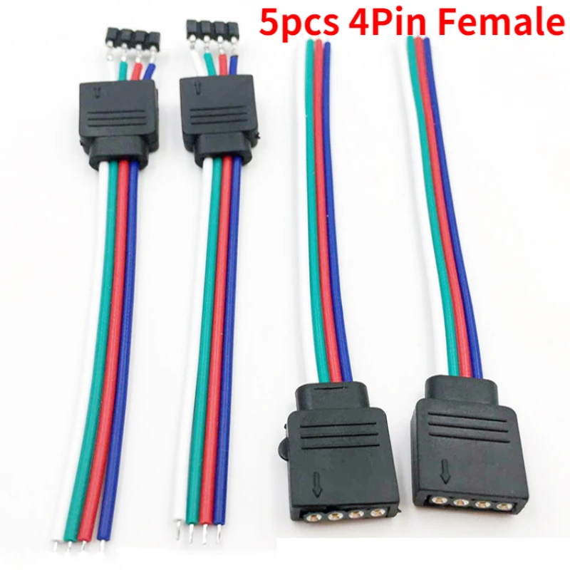 5pcs 4 Pin Female RGB Connector Cable 10cm Long Wire For 3528 5050 SMD RGB LED Strip Tape LED Lighting Connection