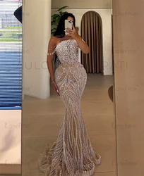 Pearl Party Dress Deep Champagne Mermaid Prom Dresses 2025 Customized Birthday Engagement Arabic Evening Gown Beaded Robe Soiree
