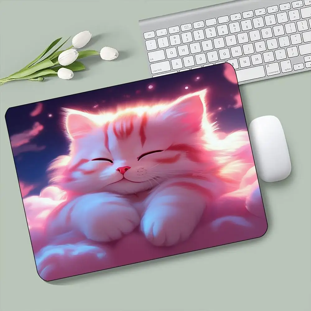 Dreamy Cloud Cat Mouse Pad Non Slip Rubber Square Desk Mat Stitched Edge Keyboard Playmat For PC Laptop Gaming Home Study Work