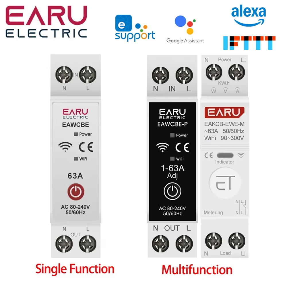 eWeLink WiFi Smart Circuit Breaker MCB 1P 63A Timer Power Energy kWh Voltage Current Meter Protector Voice Remote Control Switch