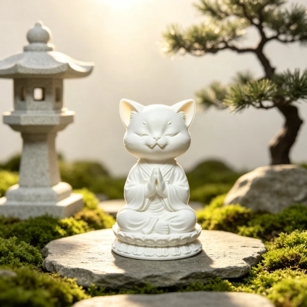 Zen Praying Buddha Cat Statue Ornament 3D Printed Lotus Cat Figurines Unique Table Decor Meditation Sculptures Home Office Decor