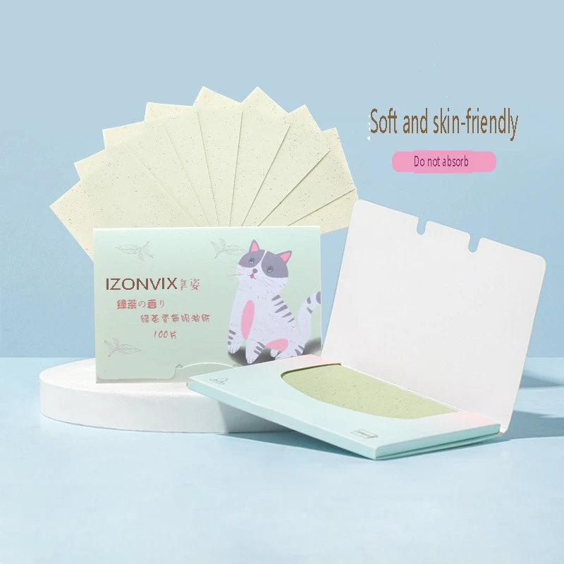 100 Pcs Portable Facial Absorbent Paper Oil Control Wipes Green Tea Sheet Oily Face Blotting Matting Tissue Makeup Facial Clean