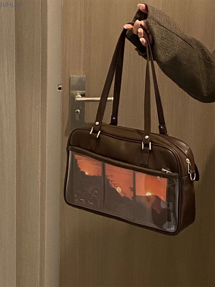 حقائب نسائية يابانية موحدة JK حقيبة كتف للركاب باللون البني القديم حقائب أطفال للمعرض الهزلي الياباني ثنائي الأبعاد حقيبة LTA