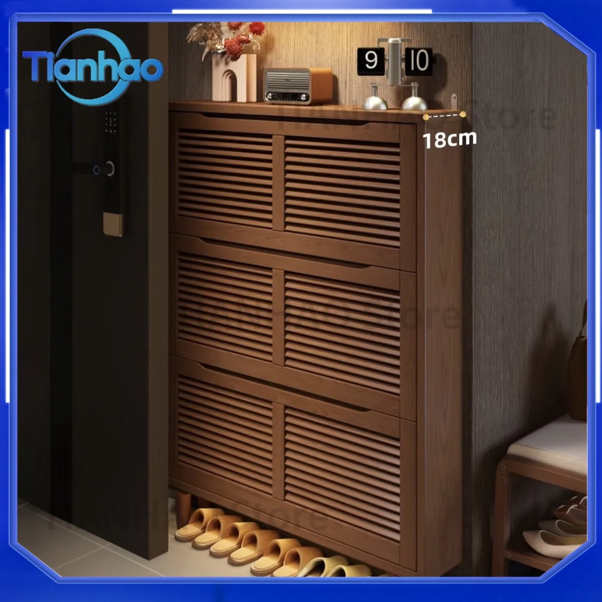 Ultra-Thin Solid Wood Shoe Cabinet for Entryway Hallway Narrow Wall-Mounted Storage Console with Flip-Top Lid