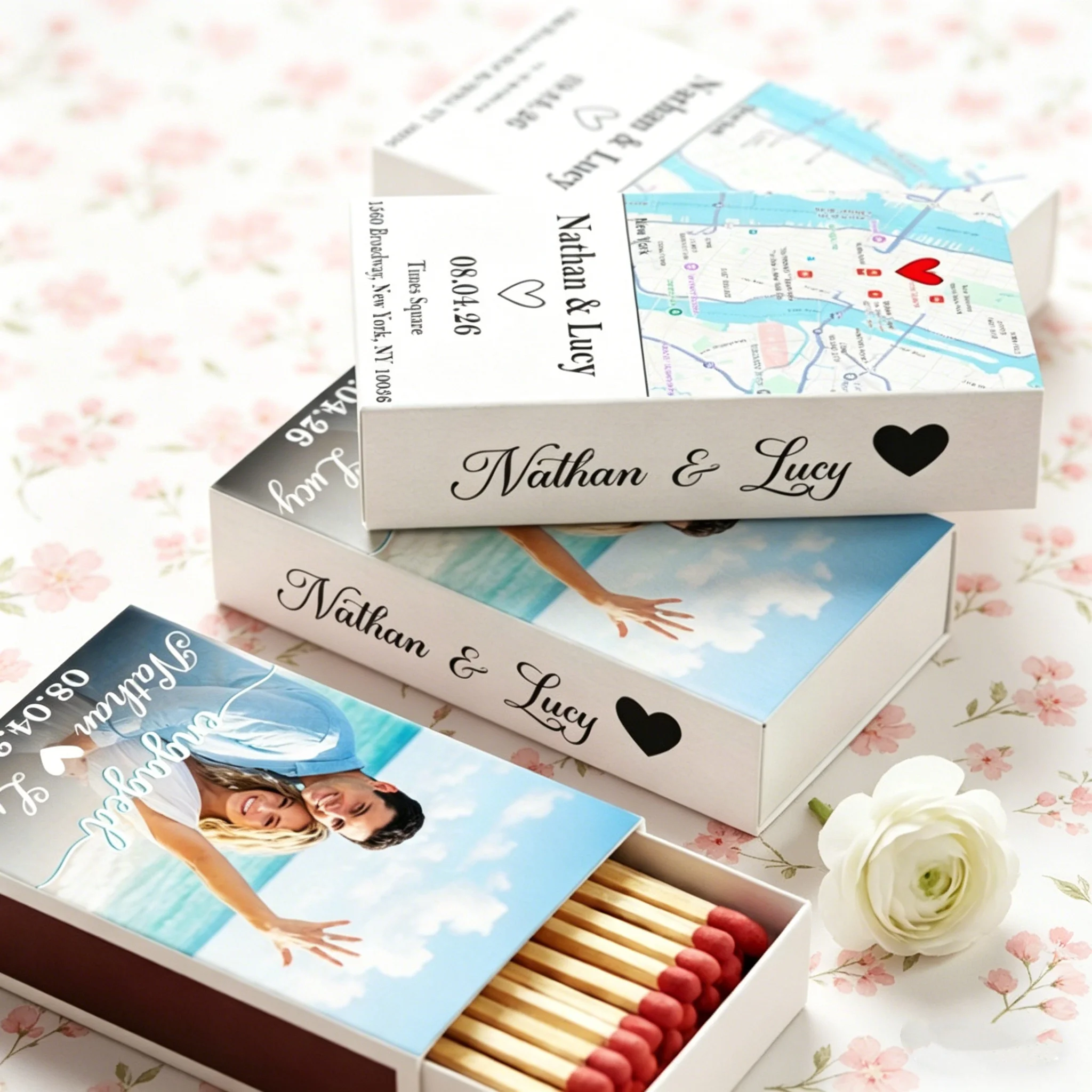 

Custom Map & Name 3-Sided Matchboxes, Anniversary Keepsake Gifts for Couples