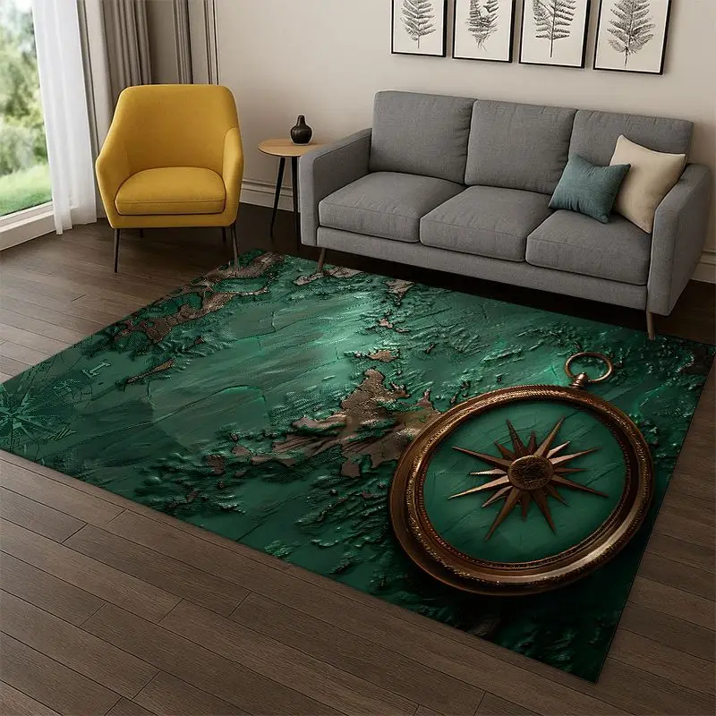 Ancient Nautical Chart Map Compass Cartoon Carpet Rug for Bedroom Living Room Sofa Playroom Doormat Home Decor,Area Rug Non-slip