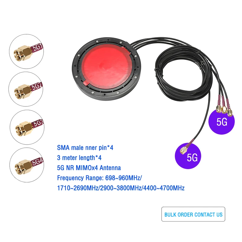 5G NR 4G LTE MIMO Adhesive Magnet Mount IP67 Antenna with LMR100 Cable SMA Male view 4