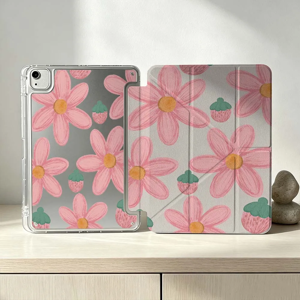 

Pink Flower Strawberry For iPad Pro Air mini 6 5 4 3 2 1 11th 10th 6th 5th M5 M4 M3 M2 9gen Foldable 3Y Tablet Case Soft