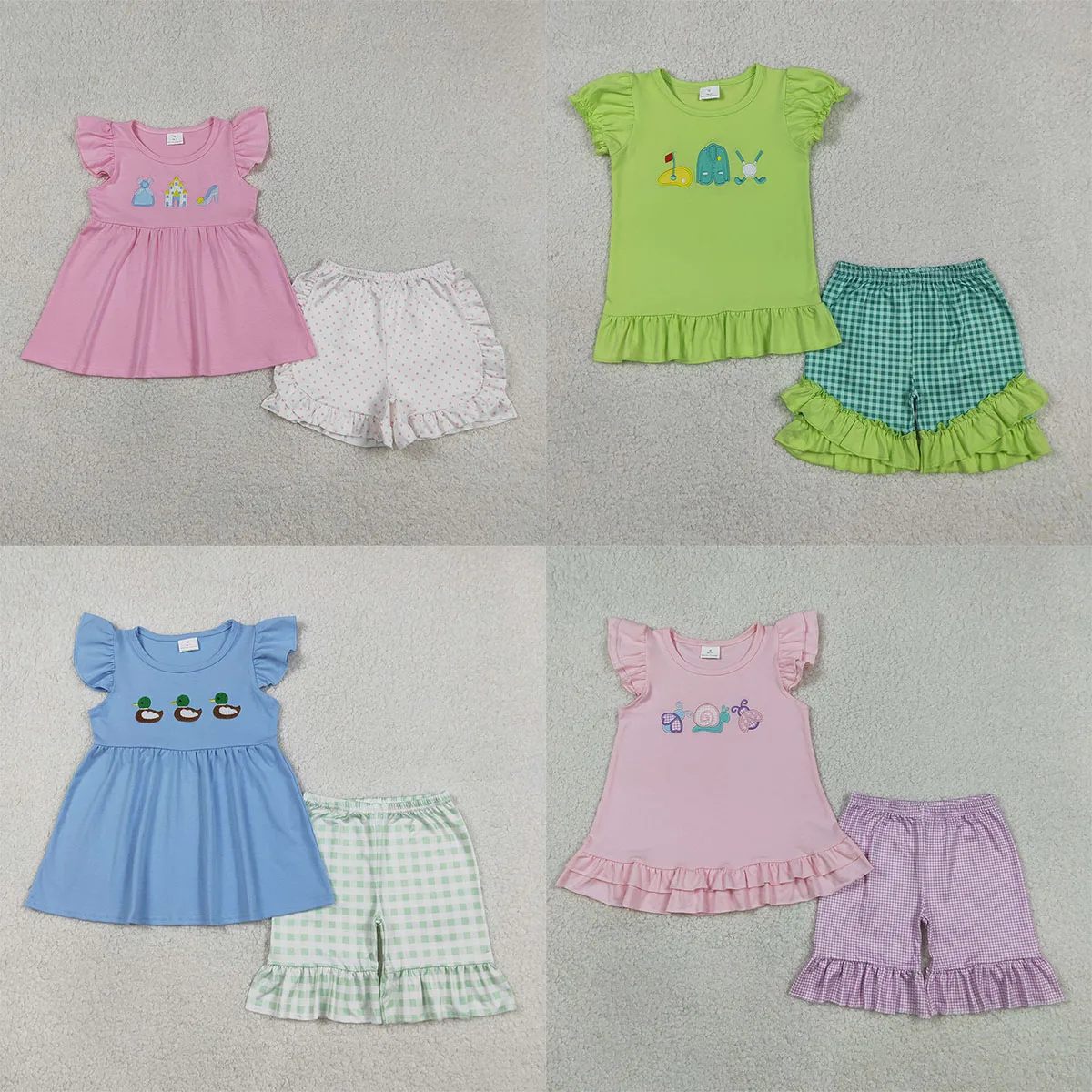 Baby Girls Clothes Summer Embroidery Princess Golf Flag Flutter Sleeve Tunic Ruffle Shorts Kids Sets Clothing Toddler Outfits