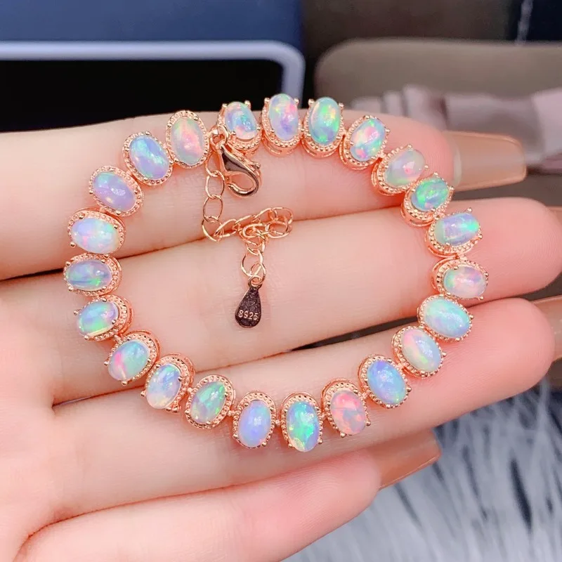 

Jewelry Natural Opal Bracelet Everyday Wear 4*6mm Opal Silver Bracelet 925 Silver Opal Women Jewelry Gifts