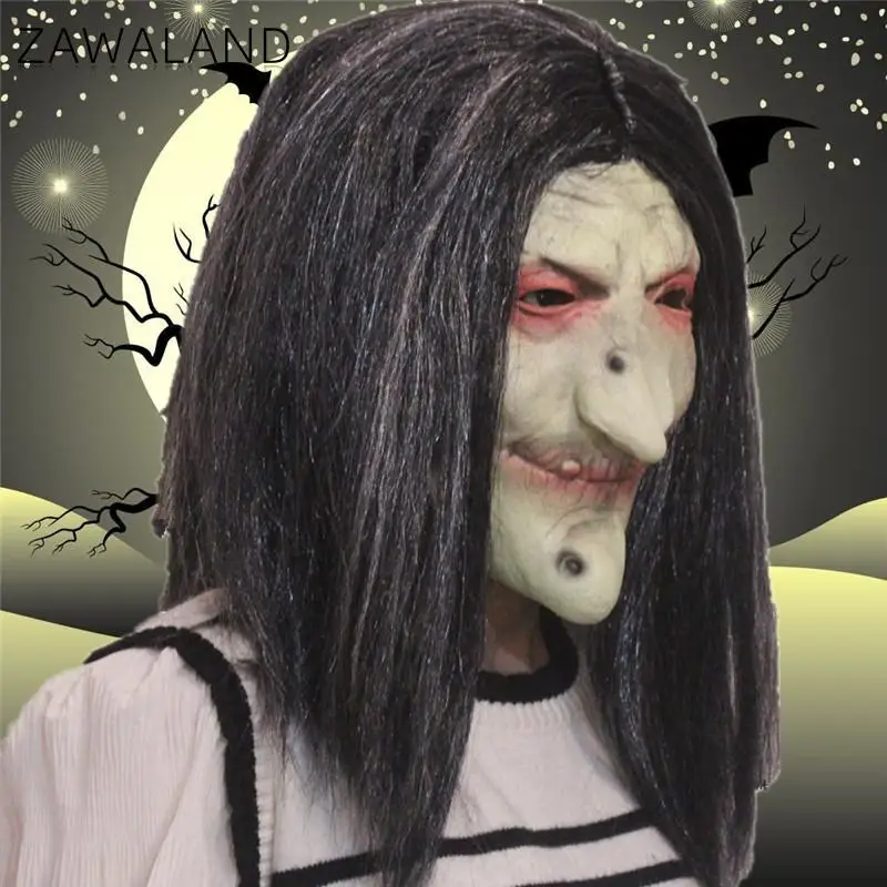 Zawaland Halloween Gray Haired Witch Mask Creepy Latex Masks for Horror Themes Scary Costume Accessories Carnival Party Props