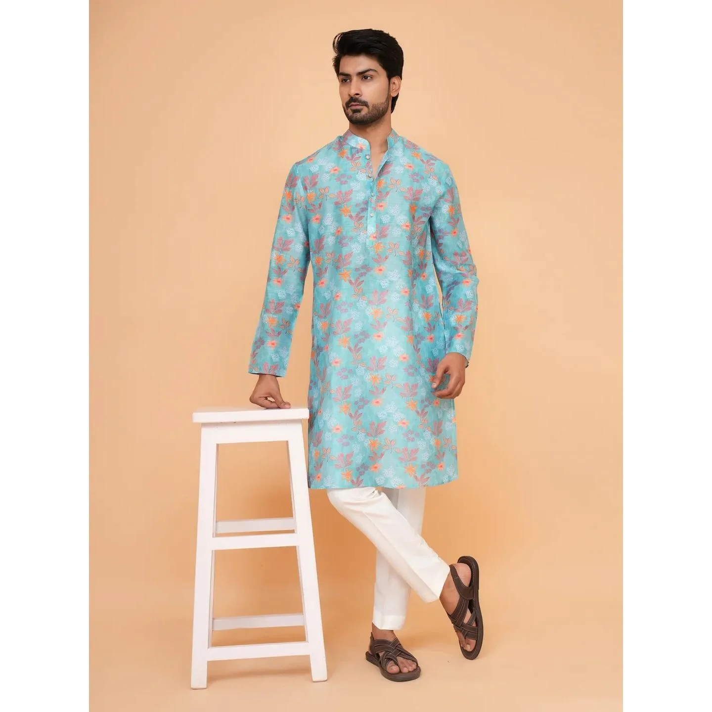 كورتا فاردها مطبوعة رقمية عادية الماندرين طويلة مناسبة لجميع المناسبات مثل ملابس الزفاف الإسلامية للرجال