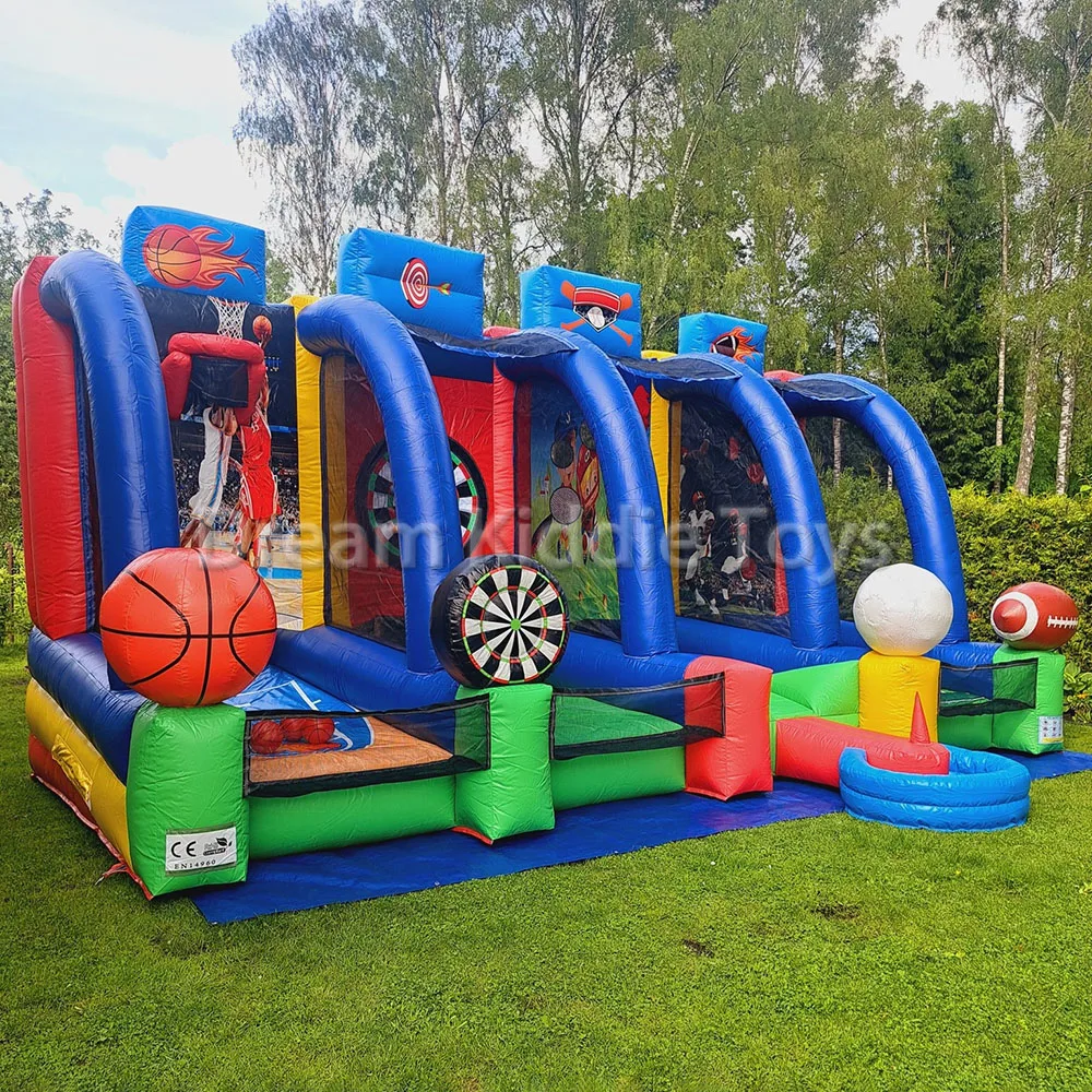 Portable Inflatable Soccer Inflatable Basketball Hoop Sports Challenge Carnival Soccer 4 In 1 Inflatable Games