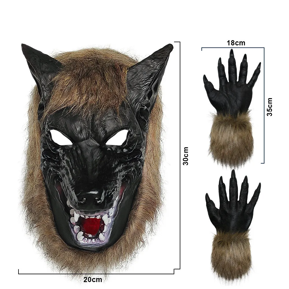Halloween Horror-Maske aus Latex mit Wolfskopf und Krallen-Handschuhen, Werwolf-Verkleidungsmaske für Karneval, Cosplay und Kostümpartys – Detail 5