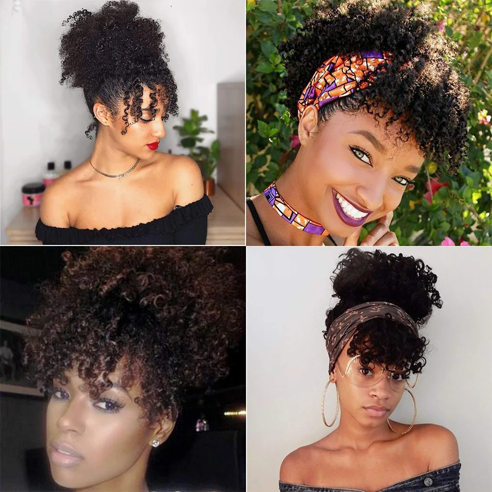 Afro Puff Proximity Wstring Synthetic Ponytail with Curly Hair Pieces, réinitialisation in Bangs, Short Ponytail Extensions, Drawstring Ponytail