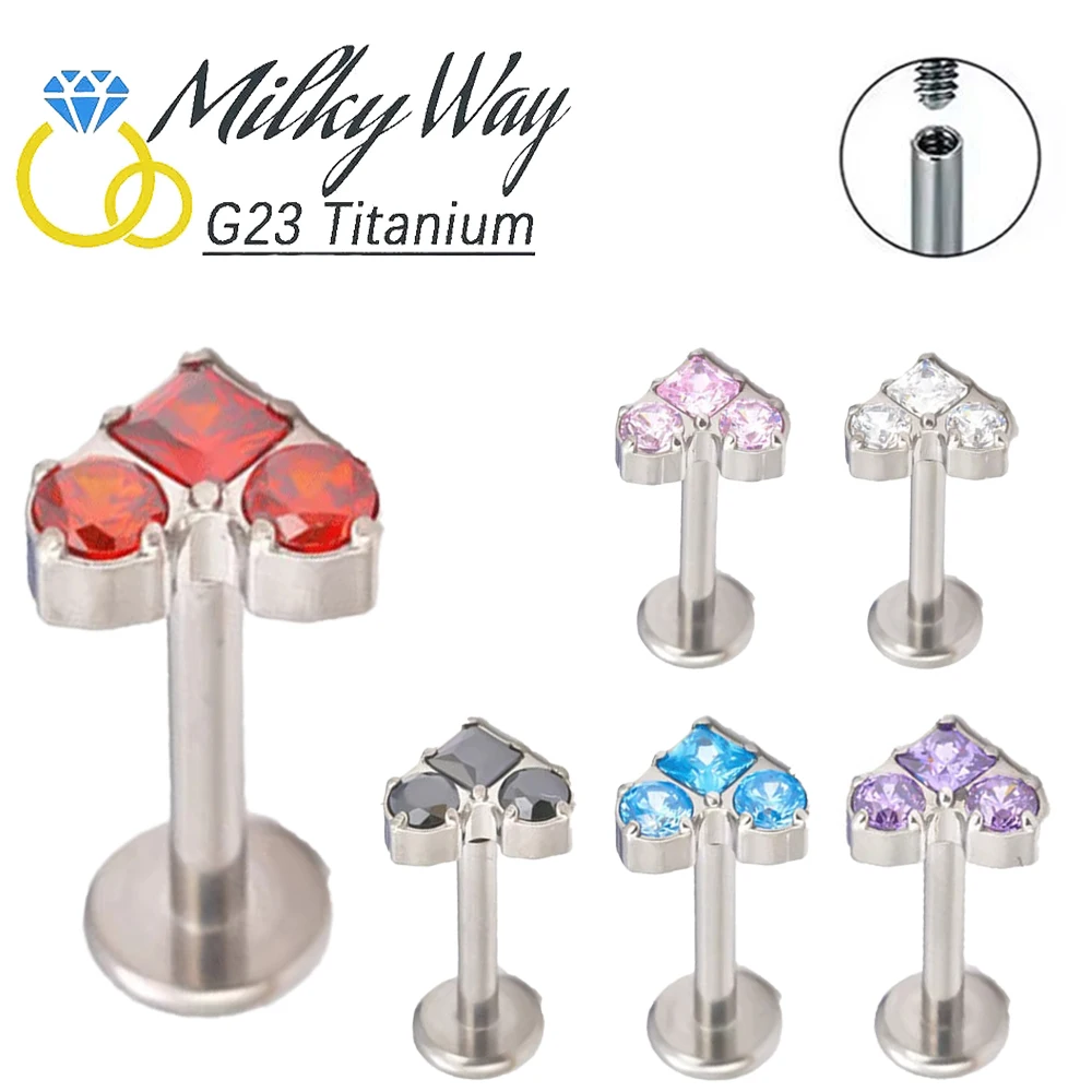 

G23 Titanium Heart Zircon Labret Stud Earring Internal Thread Cartilage Tragus Helix Nose Ring Lip Tongue Body Piercing Jewelry
