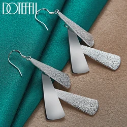 DOTEFFIL 925 Sterling Silver Frosted Long Geometric Drop Earrings Charm Women Jewelry Fashion Wedding Engagement Party Gift