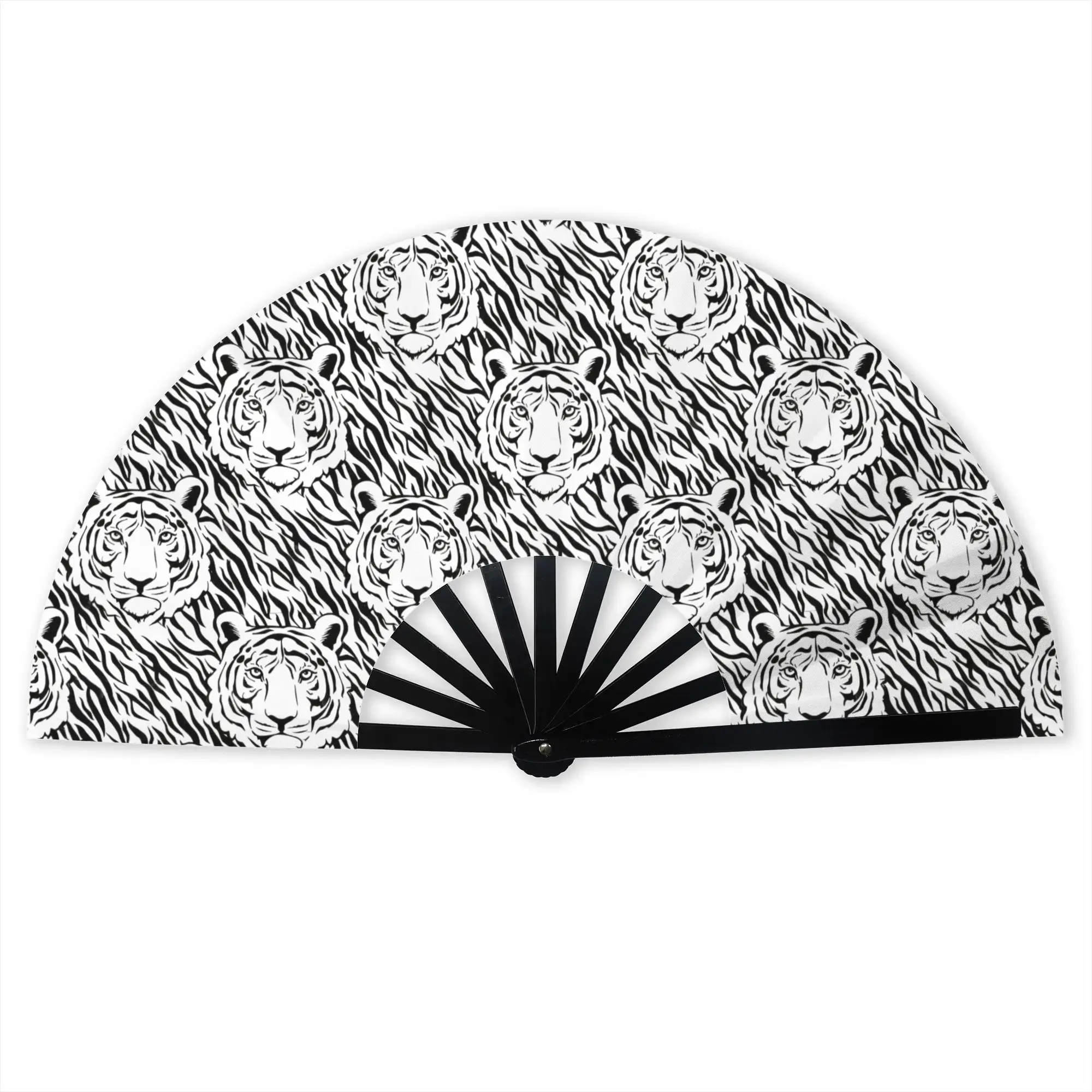 Tiger And Stripes on Lvory Folding Hand Fan Large Cat Animal  Polyester Fabric Fan Cool Summer Accessory Decorative Fans