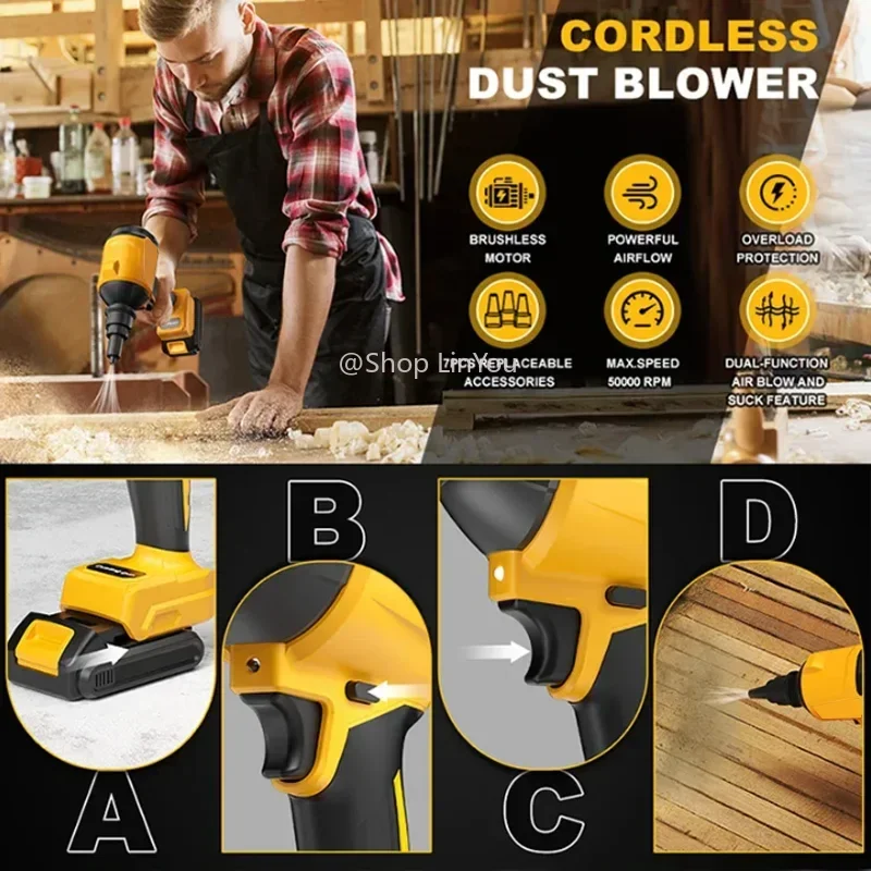 Бесщеточный воздуходувка Dewalt, беспроводной пистолет для удаления пыли с насадкой, многофункциональный инструмент для надувания пыли (без аккумулятора)