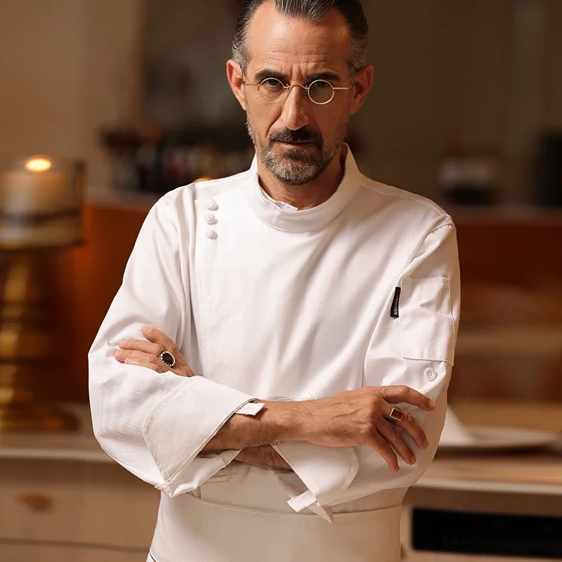Uniforme de manga larga para Hotel, comida occidental, Catering, cocina, restaurante, Chef, panadero, ropa de trabajo, chaquetas de Chef para hombres, camisas de alta calidad