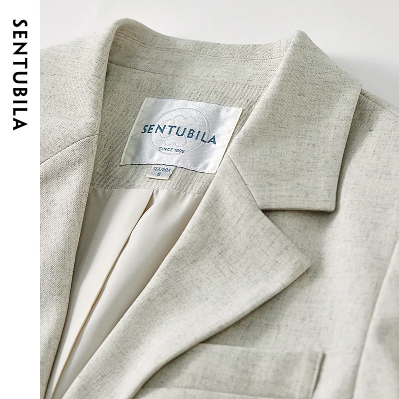 SENTUBILA Women Commute Blazer Skirt Suits Work Wear 2 Piece Outfits 2024 Autumn Linen Blend Cropped Blazer Skirt Sets 143Z56734